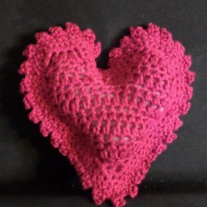 Handmade Crochet Heart Sachet-4.5" x 5"-Magenta